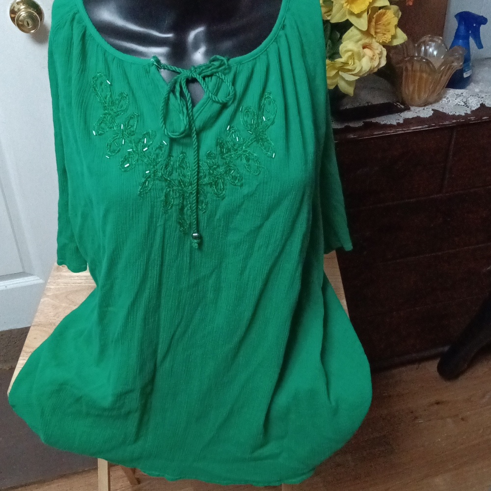Green Embroidered Women's Top